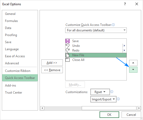 customize toolbar excel for mac