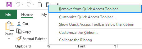 Remove a command from Quick Access Toolbar.