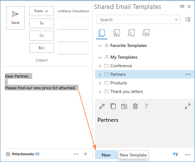 Adding a new template for Outlook emails