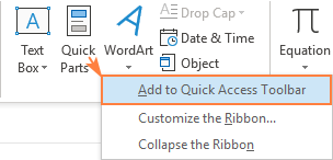 Add Quick Parts to Outlook Quick Access Toolbar