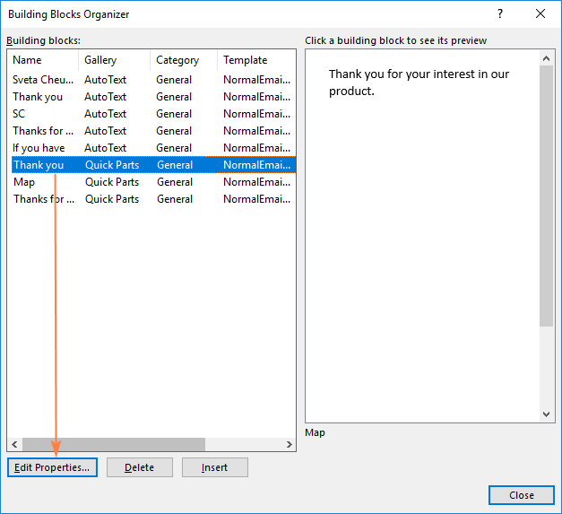 Use the Building Block Organizer to edit multiple Quick Parts.