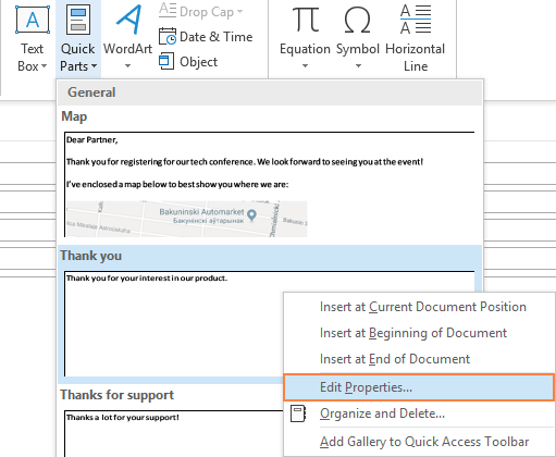using quick parts in outlook 2007