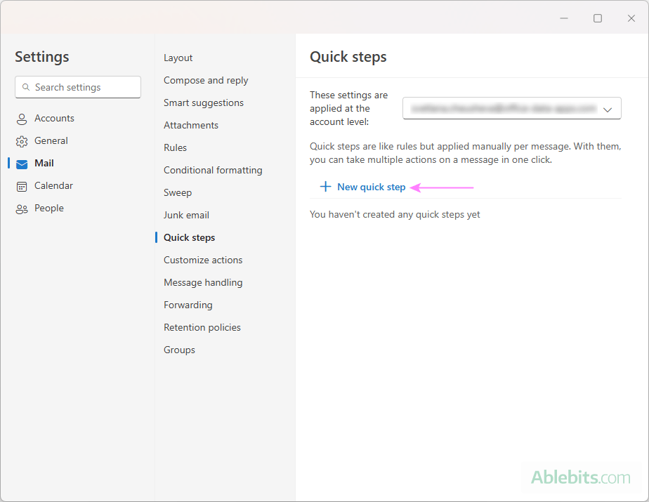 Create a new quick step in the new Otulook.