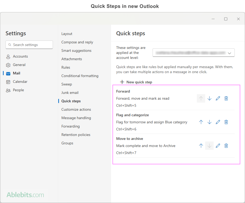 Quick Steps in the new Outlook and web