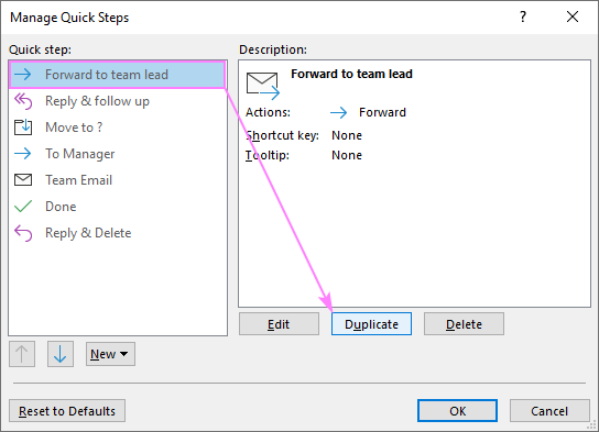 Duplicating an existing quick step
