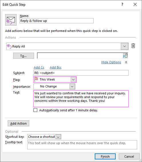 outlook quick steps format text