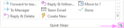 Để quản lý các bước Nhanh trong Outlook, hãy bấm vào mũi tên trình khởi chạy hộp thoại.