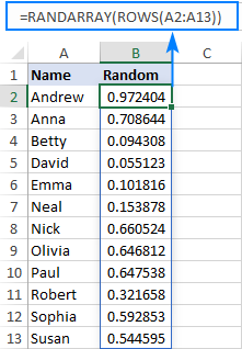 A RANDARRAY formula to generate random numbers