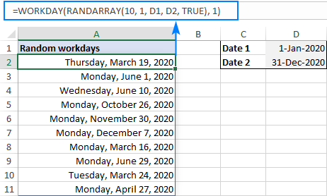 A formula to create random workdays in Excel