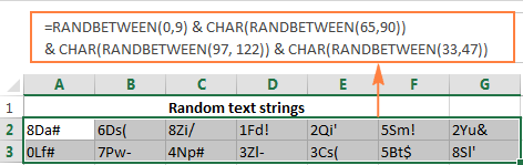 excel random password generator formula