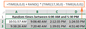 The TIME / RAND formula to generate random times in Excel