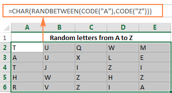 Generating random letters in Excel