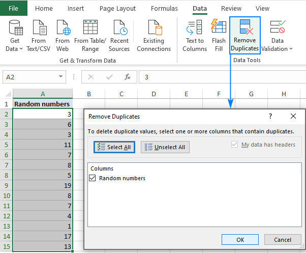 how to remove duplicate numbers in excel 2007