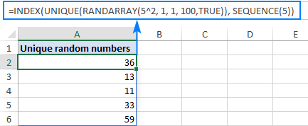 Excel formula to generate random integers with no repeats