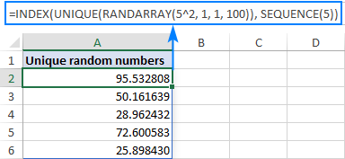 Excel formula to create a list of unique decimal numbers