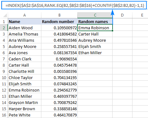 Formula to get a random sample in Excel without duplicates