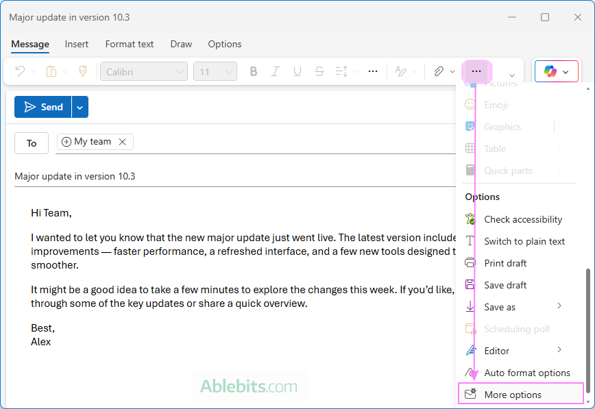 choose More options in the new Outlook.