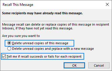 Choose to delete a message sent in error.