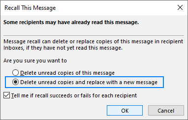 Recall and replace an email in Outlook.