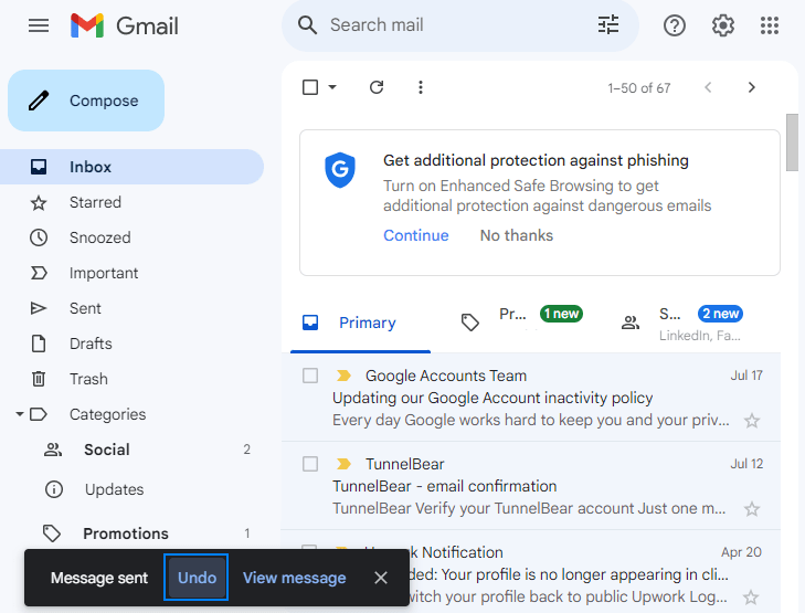 Undo email sending in Gmail.