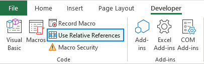 Relative references for macro recording