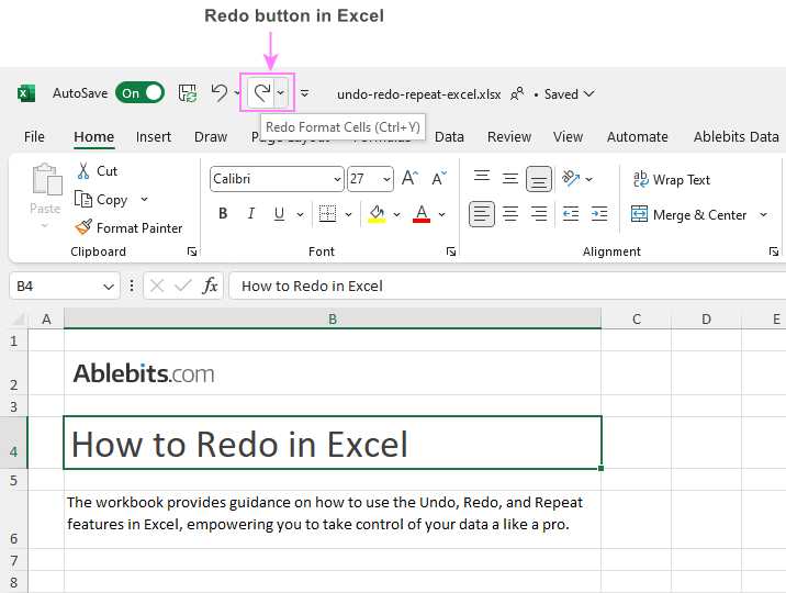 Redo in Excel
