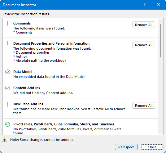 Inspect a workbook for hidden content that may be taking up space.