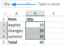 Creating a name in Excel