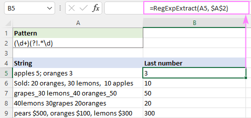 Extracting the last number from string using regex