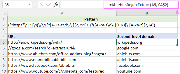 Regex to extract a second-level domain from URL
