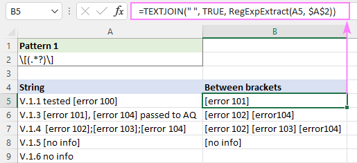 VBA RegExp to extract text between two characters