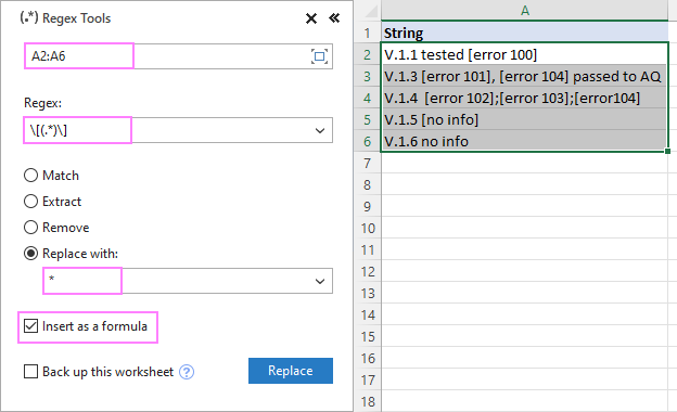 Excel Regex Match Formula