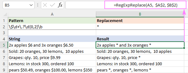 Regex to replace amounts of money