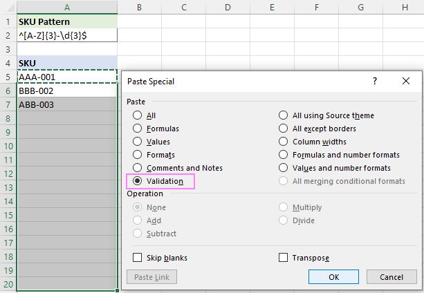 Copying Validation to other cells