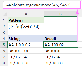 Regex formula to remove space between numbers