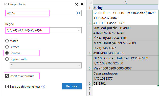 regex in custom formatting excel upper case letter