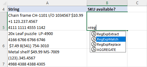 Using a custom Regex function in Excel