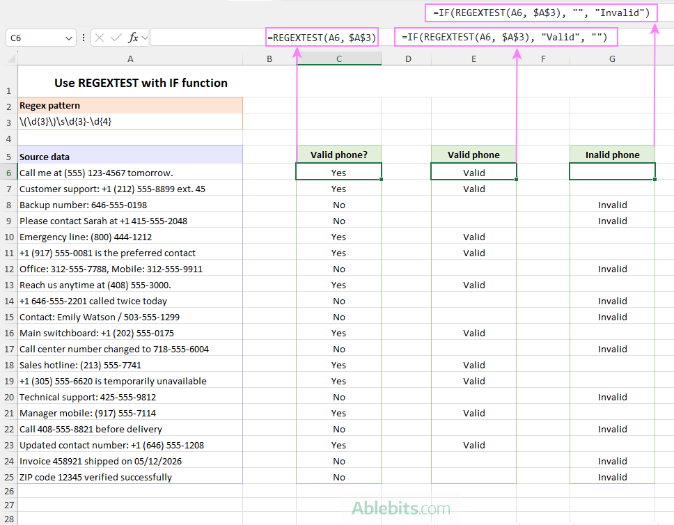 Combine Excel REGEXTEST with IF to return custom labels.