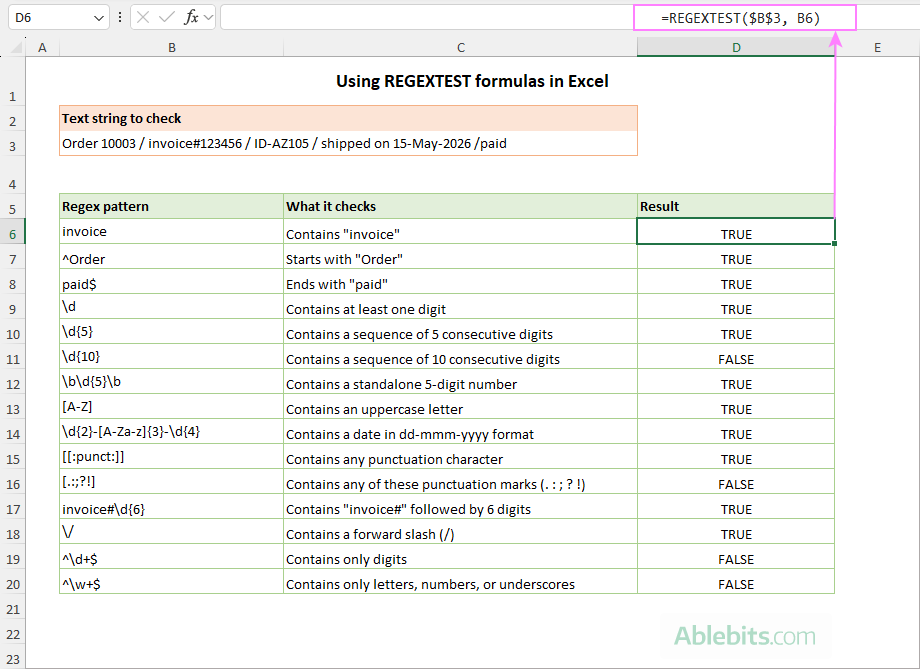 Use a REGEXTEST formula in Excel.