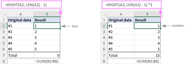 Remove characters and get the result as number