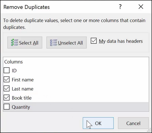 excel for mac. how does removed duplicates work