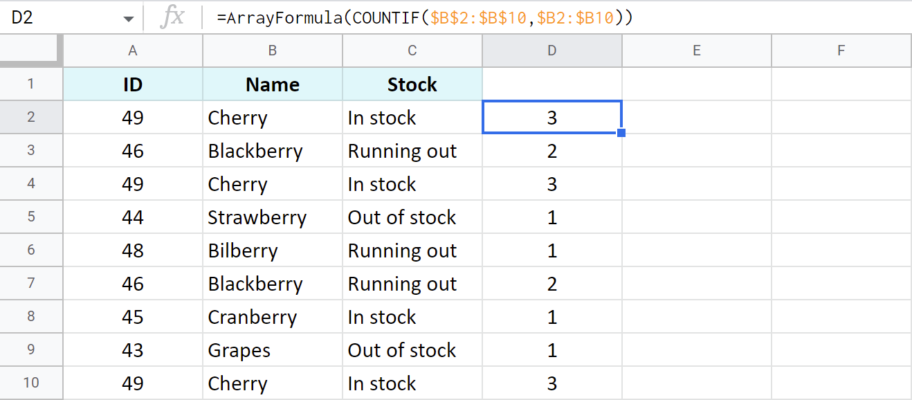 how-to-count-number-of-occurrences-in-a-column-in-google-sheets