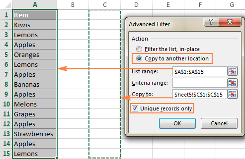 Copy unique values to another location.