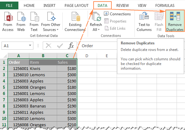 Tolkning hver gang Samme How to remove duplicates in Excel (duplicate rows, values and partial  matches)