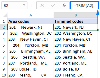 TRIM formula to remove extra spaces in Excel