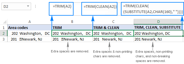 How to remove blank spaces Excel - trailing, non-breaking