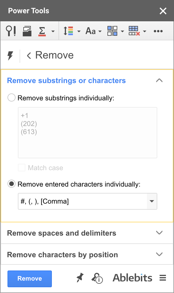 Remove substrings or characters using Power Tools.