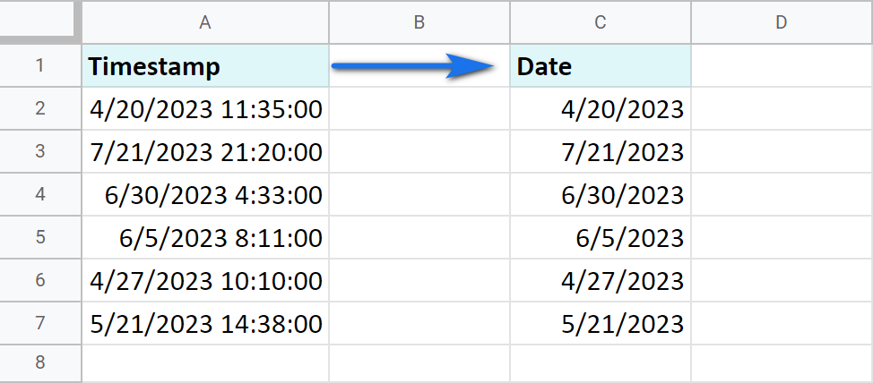Google Sheets – remove time from timestamps.