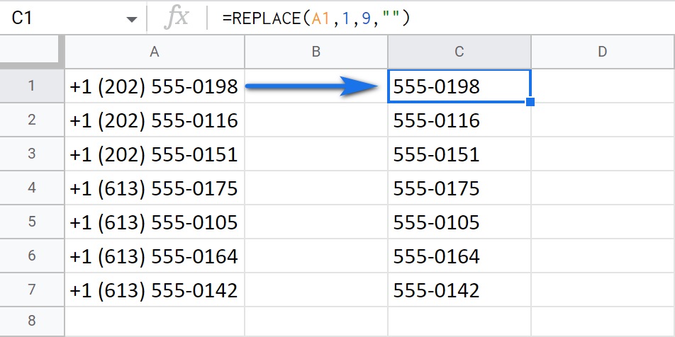 Remove the first 9 chars from cells using the REPLACE function.