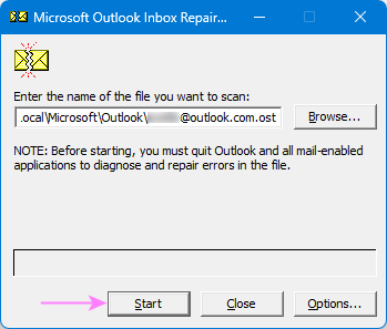 Start scanning the selected Outlook data file.